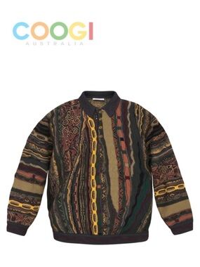Vintage Australia DNA Abstract 3D Knit Multicolor Collared Sweater Biggie Cosby